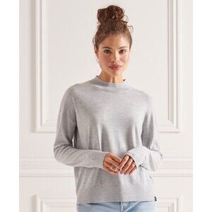 Superdry Studios Merino Mock Neck Jumper Sweater in Mid Marl Size 12 US NWT!!!